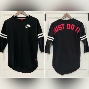 Nike Just Do It Baseball T Shirt Womens S Black Red White Cotton 3/4 Sleeve Crew